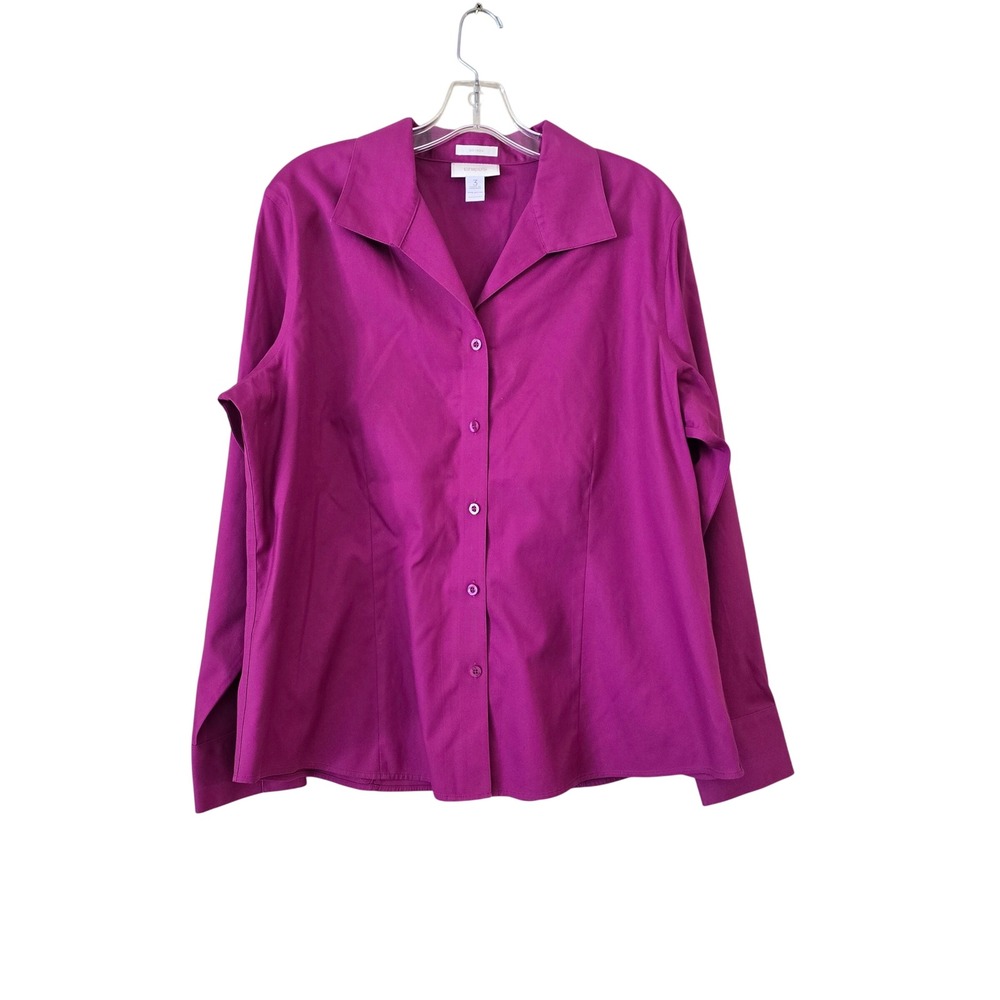 Chicos No-Iron Magenta Purple Button Down Shirt Long Sleeve Cotton Size 3‎ XL